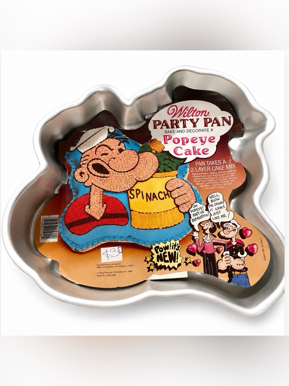 Wilton 1980 Popeye the Sailor Man Cake Pan with Original Paper Vintage